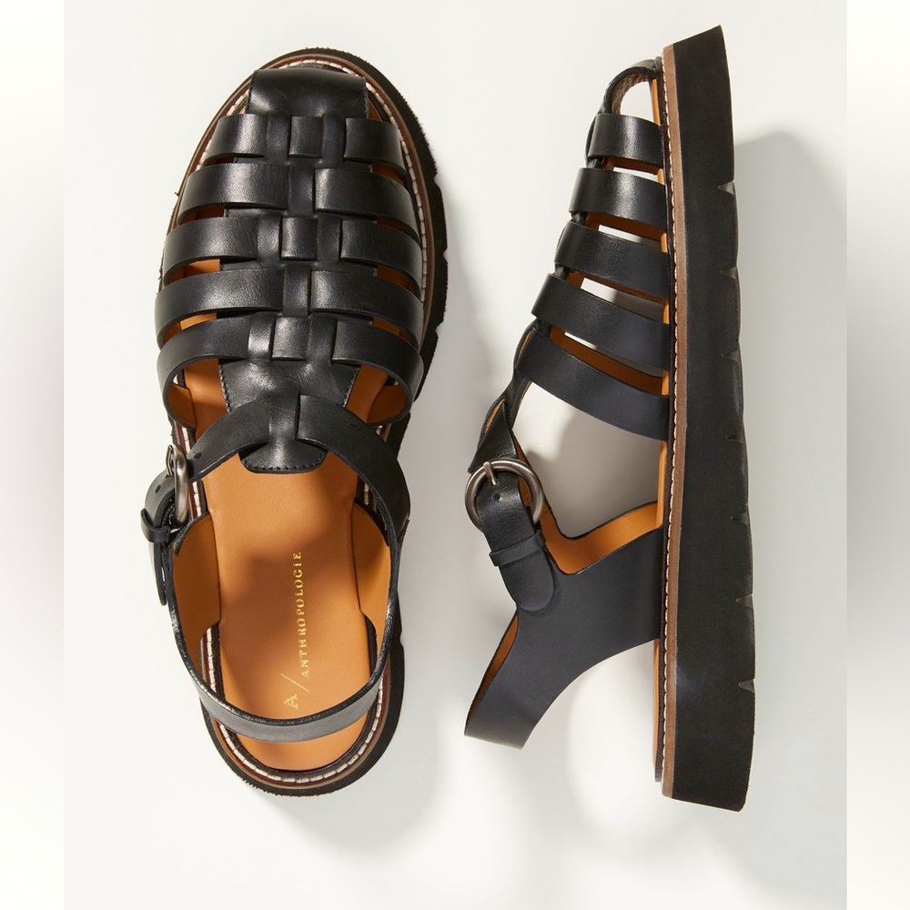 Anthropologie Black Fisherman Sandals Size 9 Brand New With Box